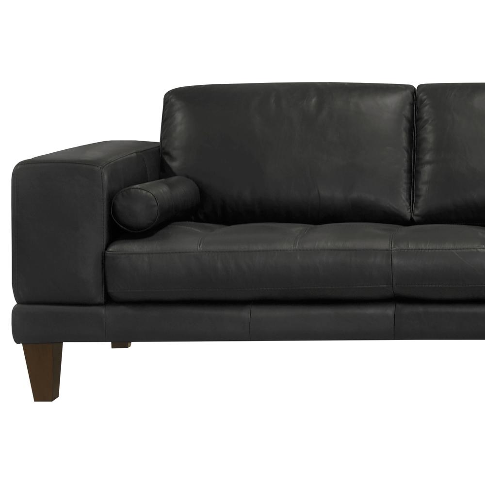 Armen Living Wynne Contemporary Sectional in Genuine Black Leather with Brown Wood Legs. Picture 3