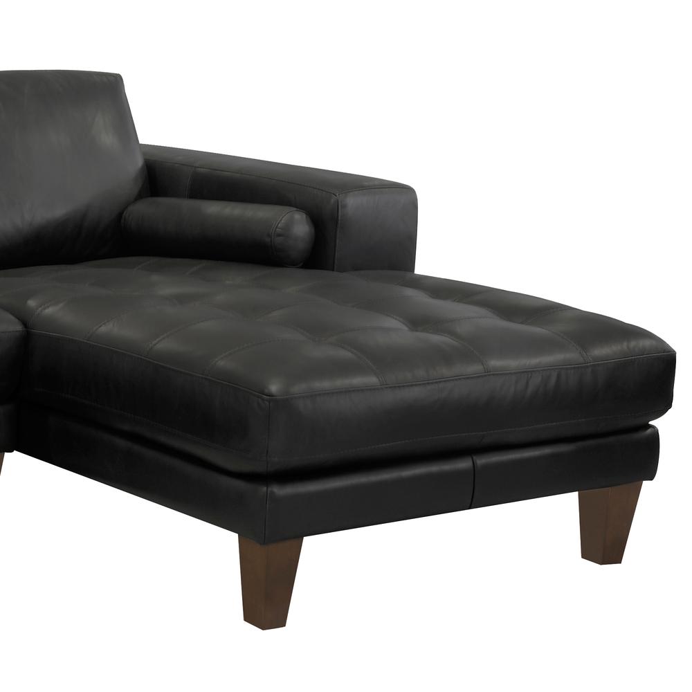 Armen Living Wynne Contemporary Sectional in Genuine Black Leather with Brown Wood Legs. Picture 4