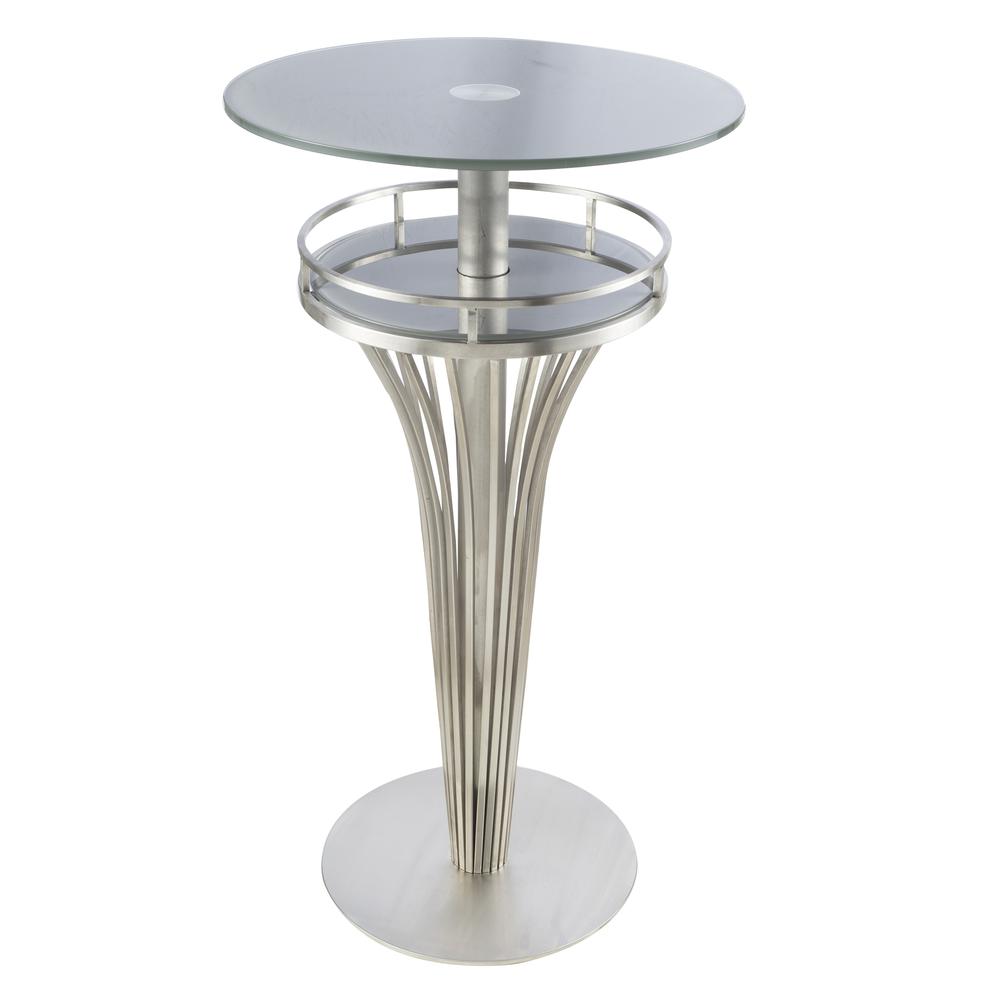 Armen Living Yukon Contemporary Bar Table In Stainless Steel and Gray Frosted Glass. Picture 1
