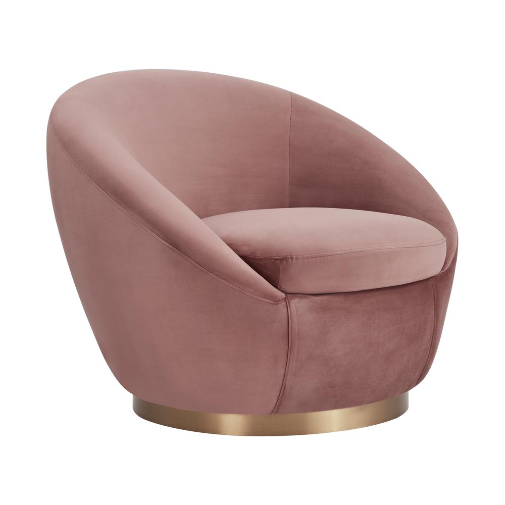 Yves Blush Velvet Swivel Accent Chair with Gold Base. Picture 1