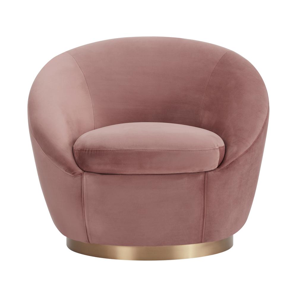 Yves Blush Velvet Swivel Accent Chair with Gold Base. Picture 2