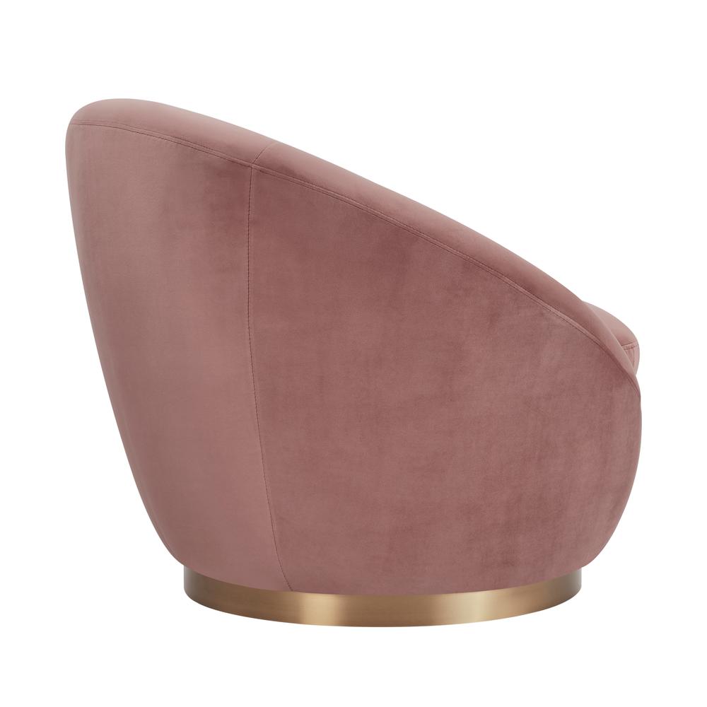 Yves Blush Velvet Swivel Accent Chair with Gold Base. Picture 3
