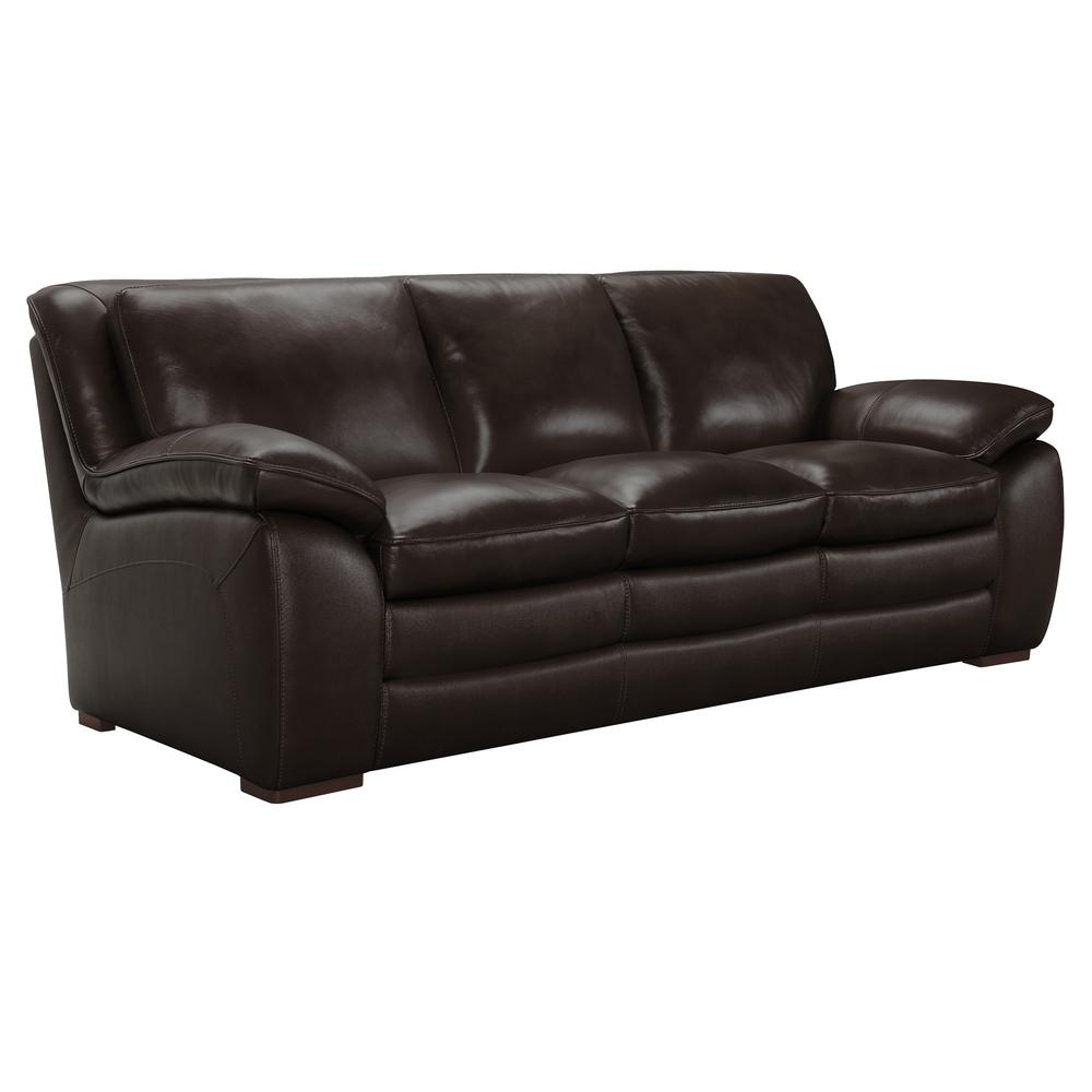 Contemporary Sofa in Genuine Dark Brown Leather with Brown Wood Legs. Picture 2