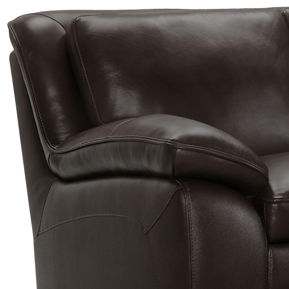 Contemporary Sofa in Genuine Dark Brown Leather with Brown Wood Legs. Picture 4