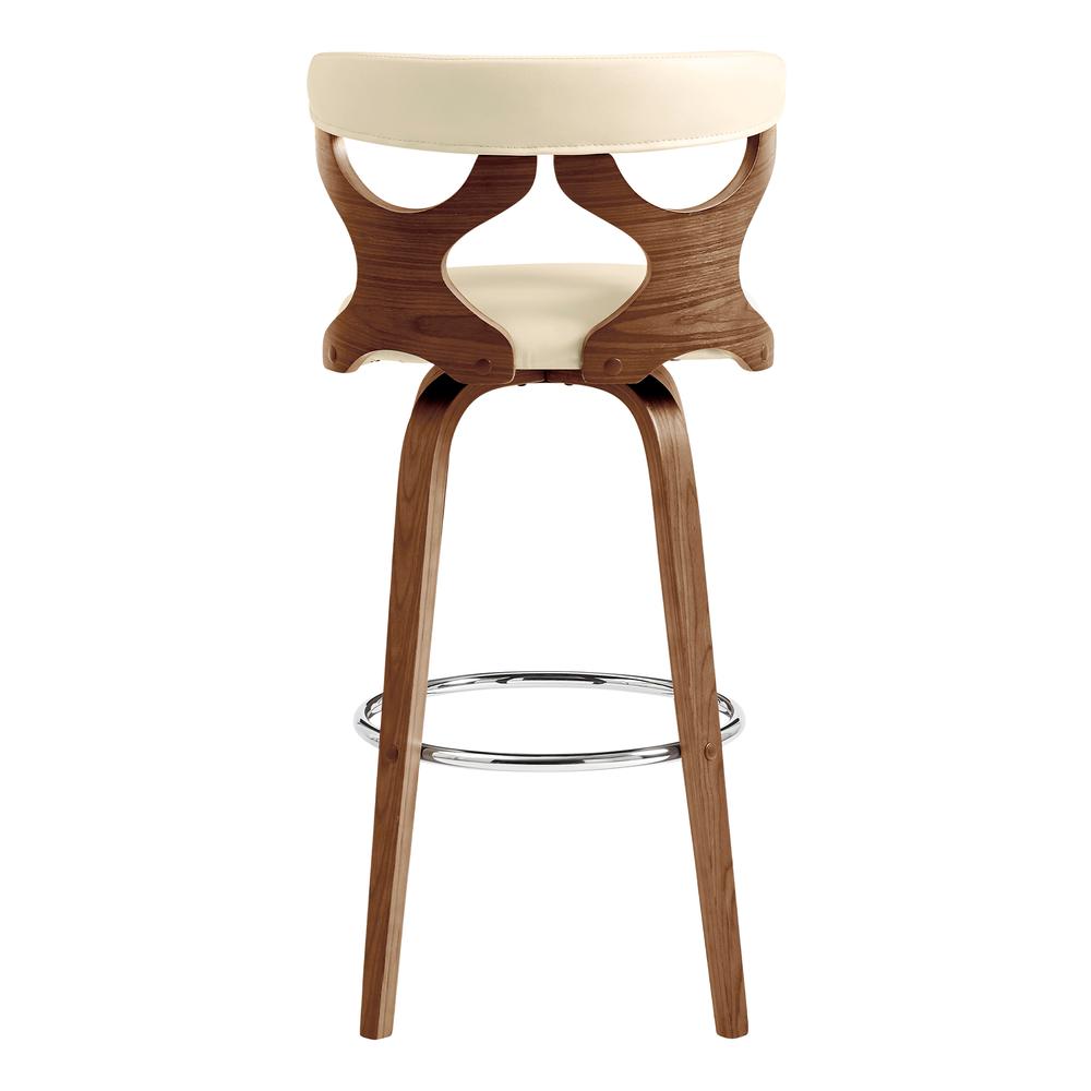 Zenia 26" Swivel Counter Stool in Cream Faux Leather and Walnut Wood. Picture 5