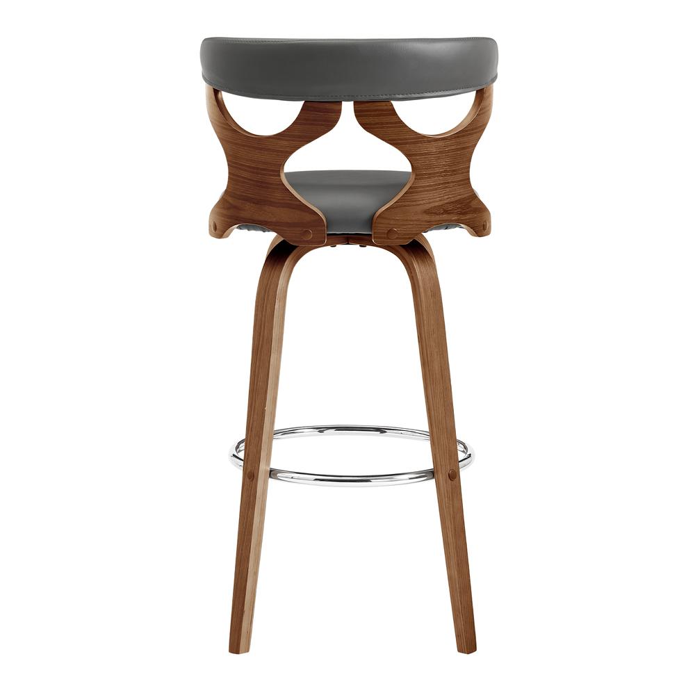 Zenia 30" Swivel Bar Stool in Gray Faux Leather and Walnut Wood. Picture 5