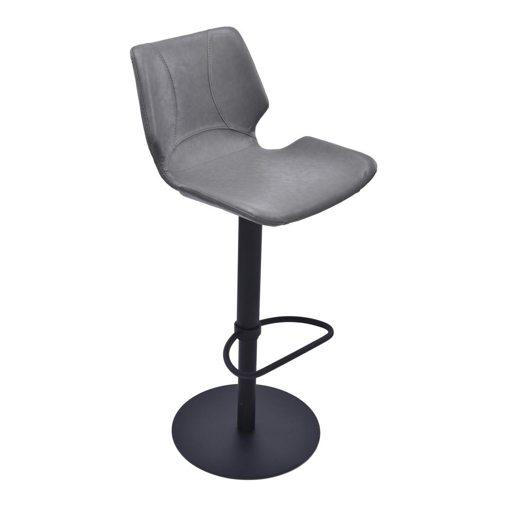 Adjustable Swivel Metal Barstool in Vintage Gray Faux Leather and Black Metal Finish. The main picture.