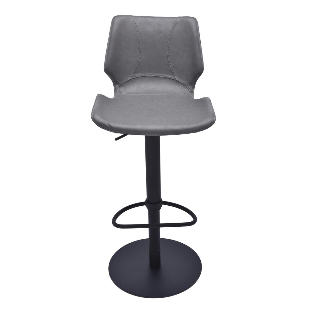 Adjustable Swivel Metal Barstool in Vintage Gray Faux Leather and Black Metal Finish. Picture 2