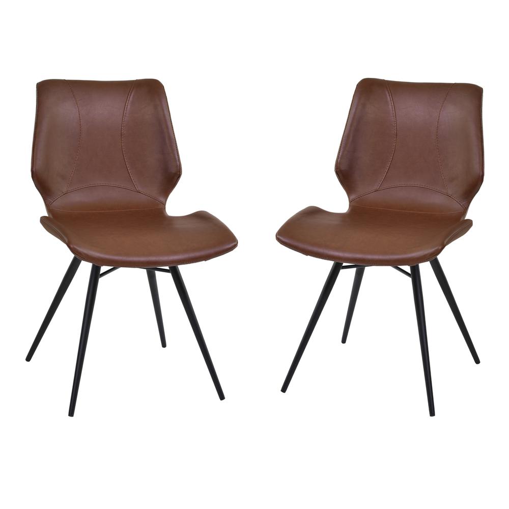 Armen Living Zurich Dining Chair in Vintage Coffee Faux Leather and Black Metal Finish - Set of 2. The main picture.