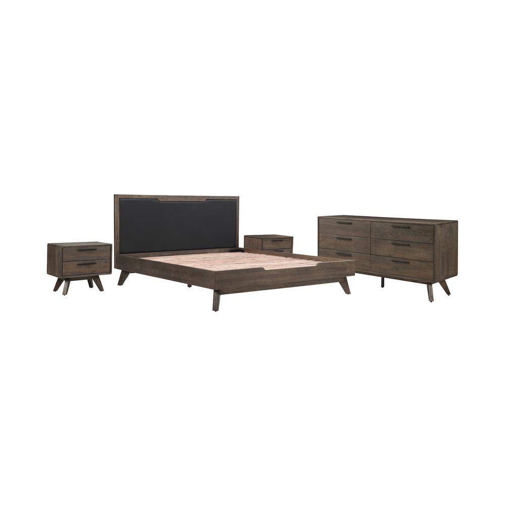 Astoria 4 Piece King Bedroom Set in Oak with Black Faux Leather. Picture 1