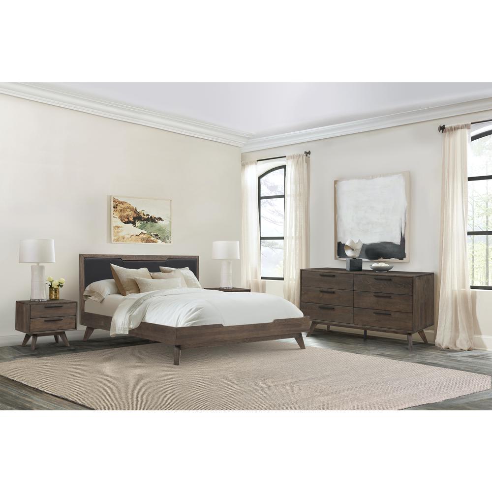 Astoria 4 Piece King Bedroom Set in Oak with Black Faux Leather. Picture 9