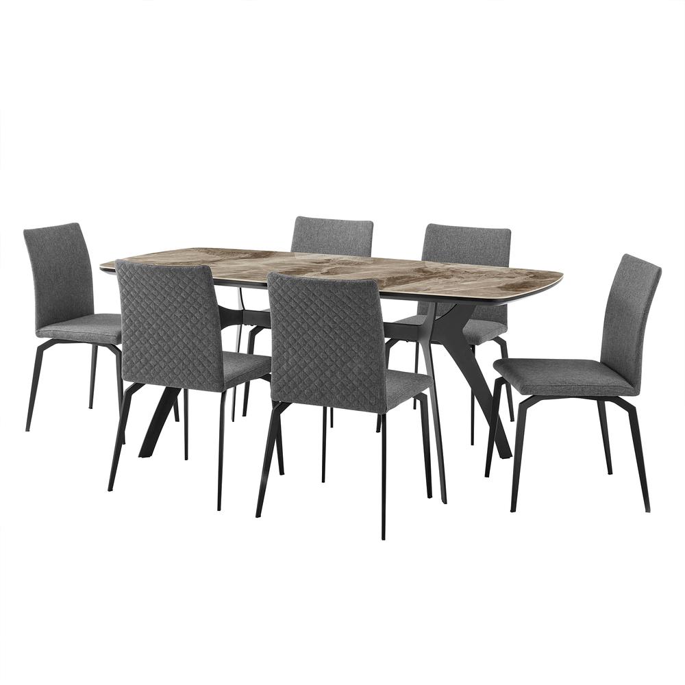 Andes and Lyon Gray Fabric 7 Piece Rectangular Dining Set. Picture 1