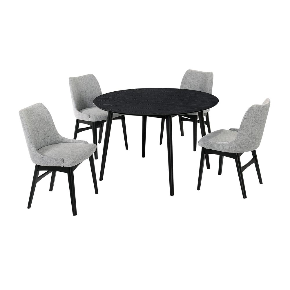 Arcadia and Azalea 48" Round Grey and Black Wood 5 Piece Dining Set. Picture 1