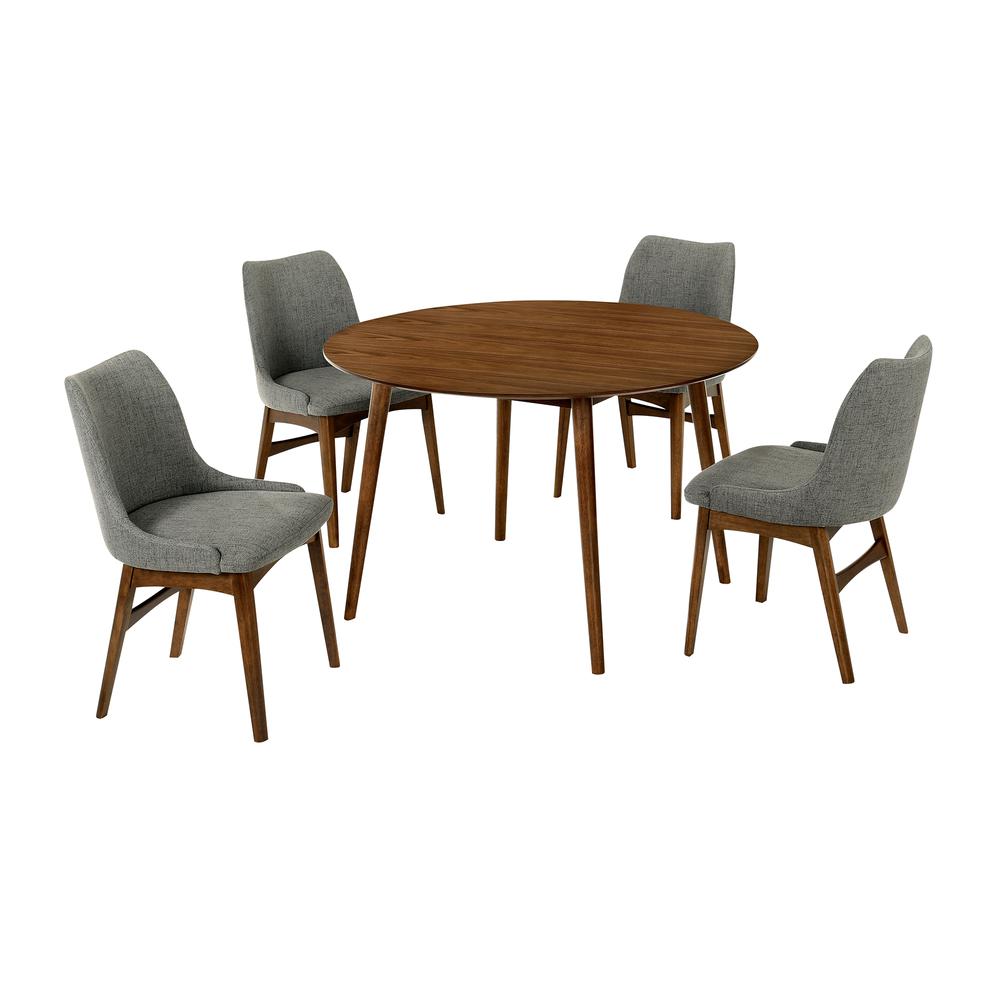 Arcadia and Azalea 48" Round Charcoal and Walnut Wood 5 Piece Dining Set. Picture 1