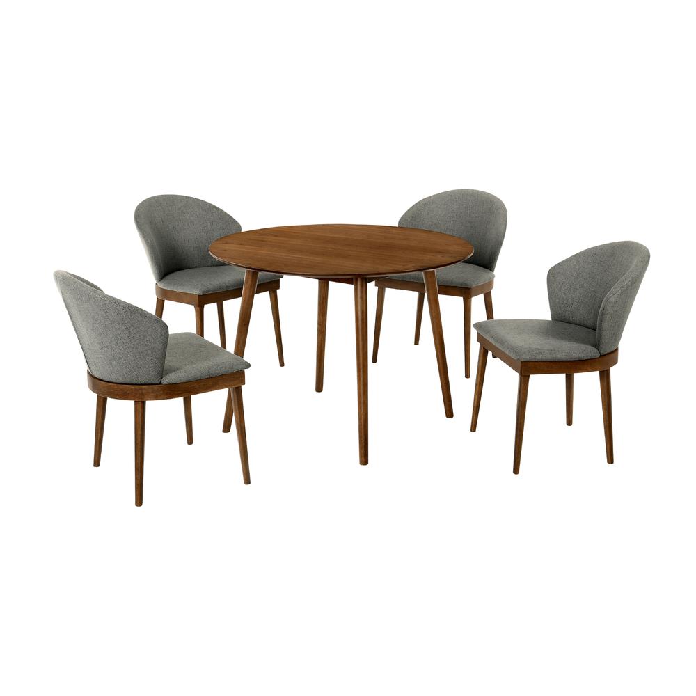 Arcadia and Juno 42" Round Charcoal and Walnut Wood 5 Piece Dining Set. Picture 1