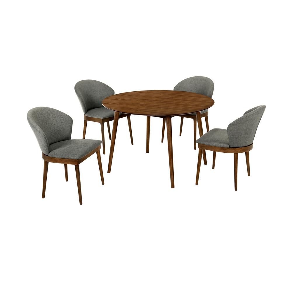 Arcadia and Juno 48" Round Charcoal and Walnut Wood 5 Piece Dining Set. Picture 1