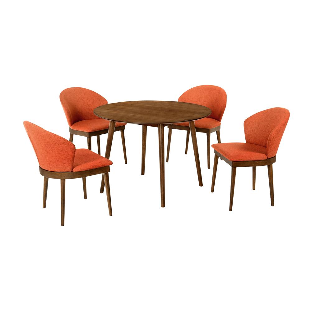 Arcadia and Juno 42" Round Orange and Walnut Wood 5 Piece Dining Set. Picture 1