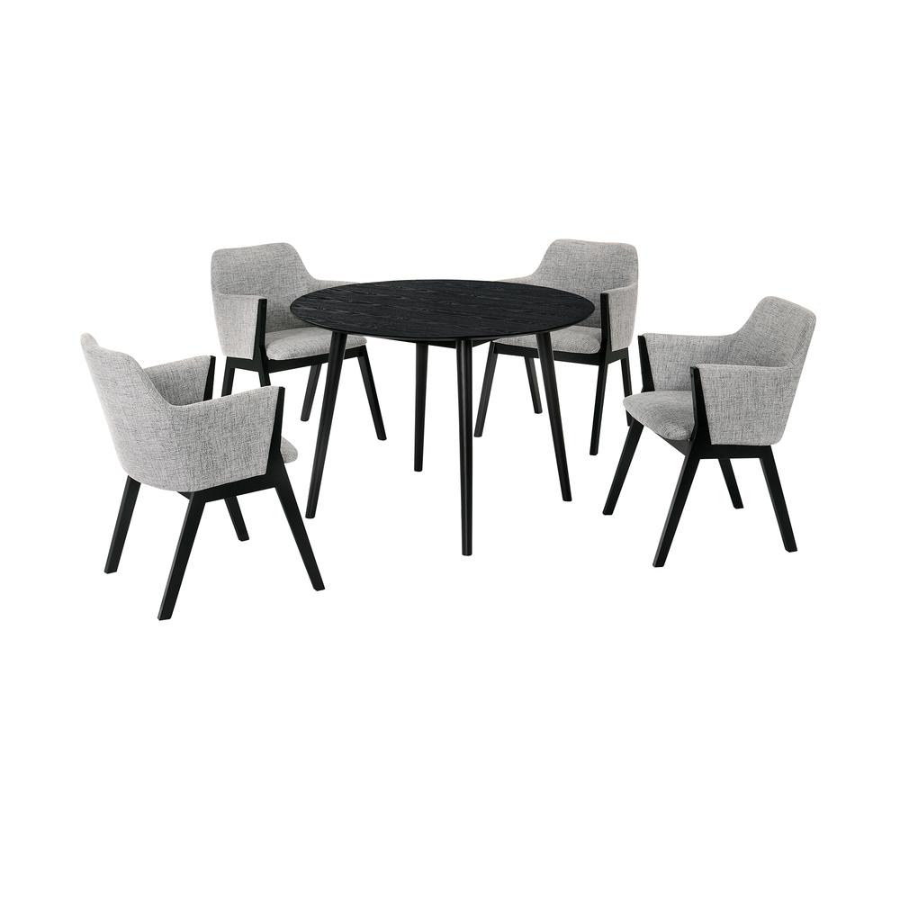 Arcadia and Renzo 42" Round Grey and Black Wood 5 Piece Dining Set. Picture 1