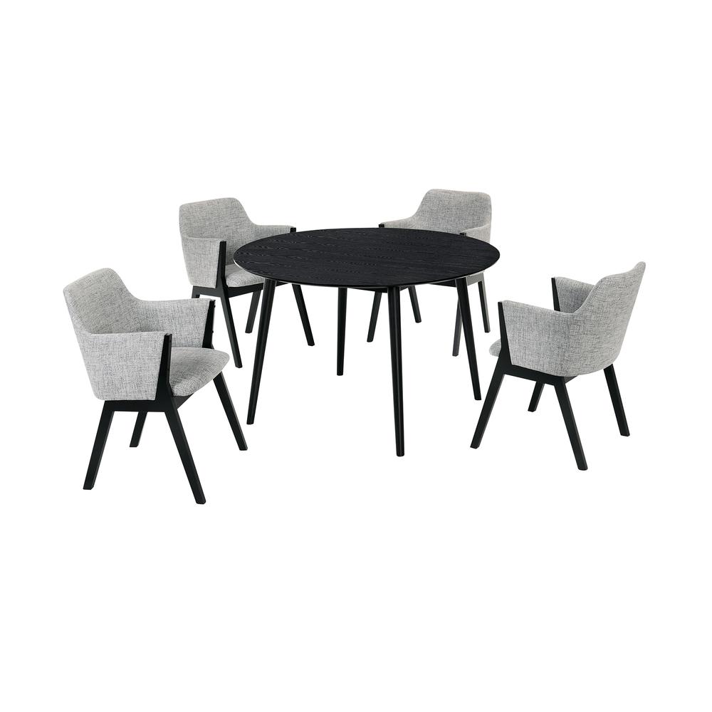 Arcadia and Renzo 48" Round Grey and Black Wood 5 Piece Dining Set. Picture 1