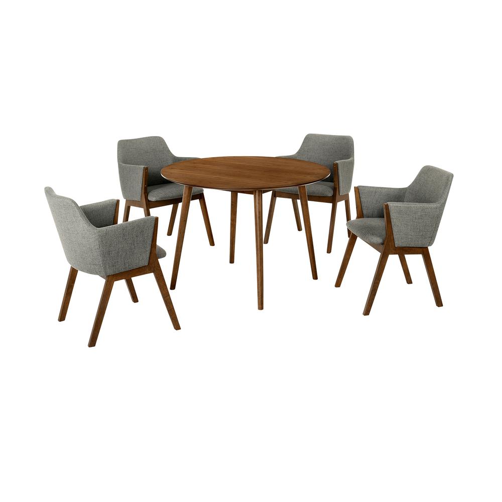 Arcadia and Renzo 42" Round Charcoal and Walnut Wood 5 Piece Dining Set. Picture 1