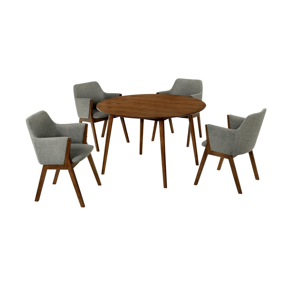 Arcadia and Renzo 48" Round Charcoal and Walnut Wood 5 Piece Dining Set. Picture 1
