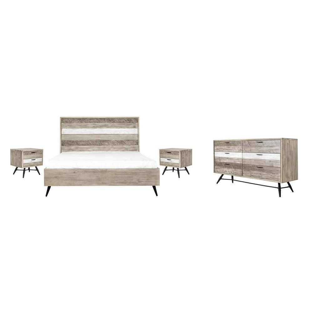 Bridges 4 Piece King Bedroom Set in Two-Tone Acacia Wood. Picture 1