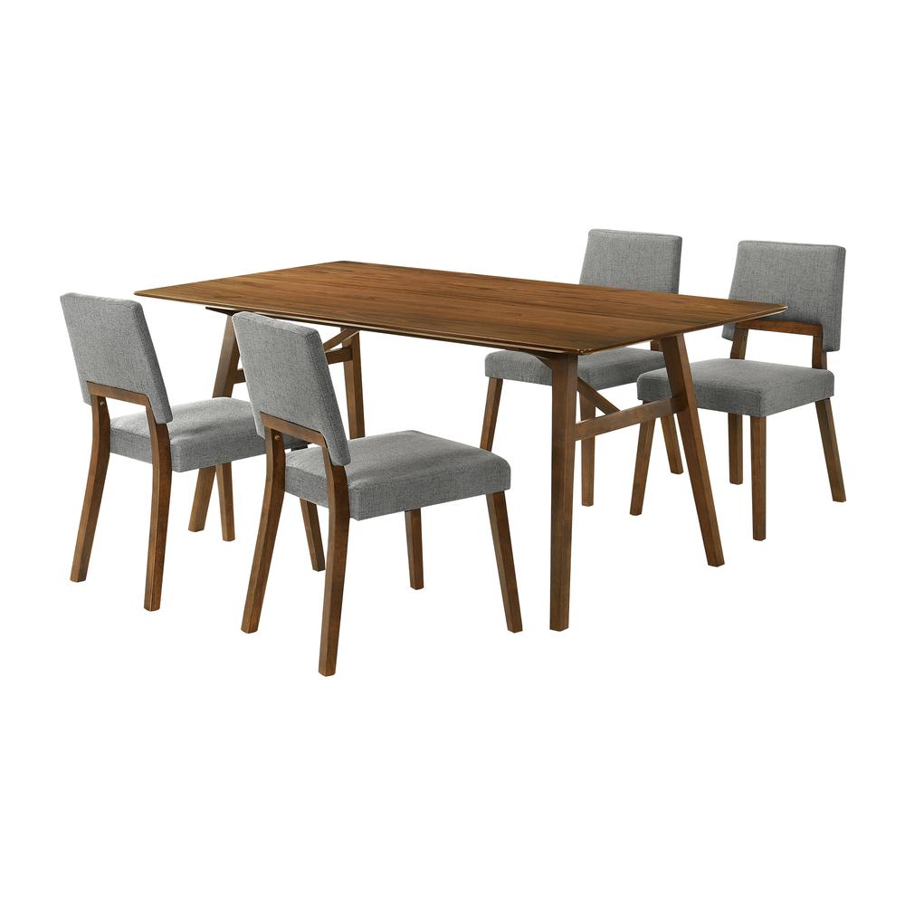 Channell 5 Piece Walnut Wood Dining Table Set with Charcoal Fabric. Picture 1
