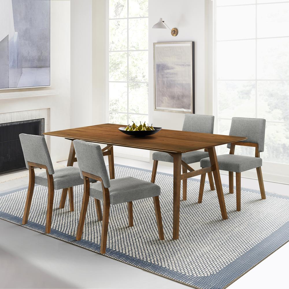 Channell 5 Piece Walnut Wood Dining Table Set with Charcoal Fabric. Picture 11
