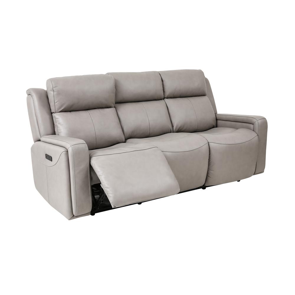 Claude Dual Power Headrest and Lumbar Support Reclining 2 Piece Sofa and Recliner Set in Light Grey Genuine Leather. Picture 2