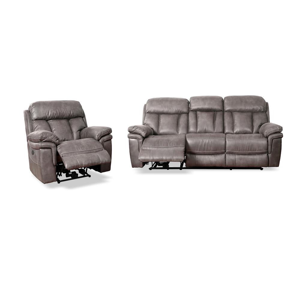 Estelle Power Reclining 2 Piece Sofa and Recliner Set in Gunmetal Fabric. Picture 1