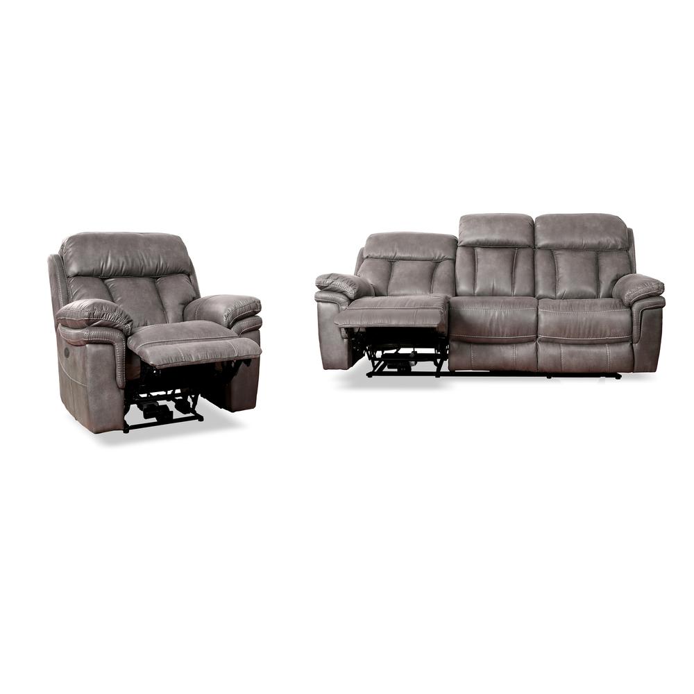 Estelle Power Reclining 2 Piece Sofa and Recliner Set in Gunmetal Fabric. Picture 2