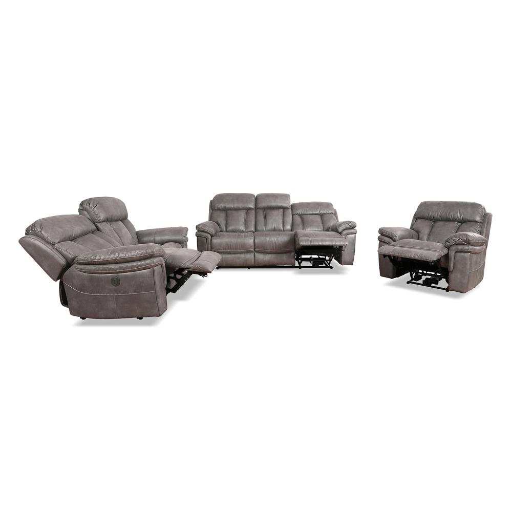 Estelle Power Reclining 3 Piece Living room Set in Gunmetal Fabric. Picture 2