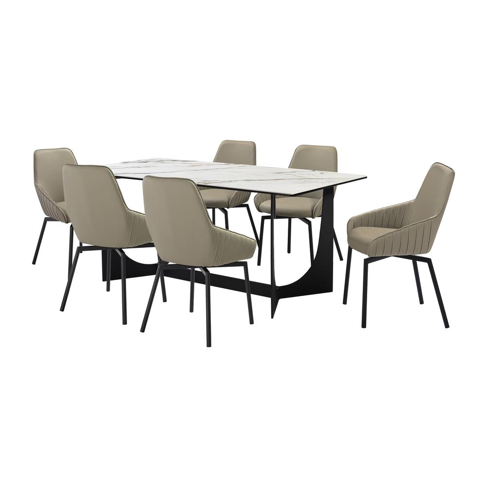 Esme Shilo 7 Piece Dining Set Taupe with Gray Faux Leather Chairs. Picture 1