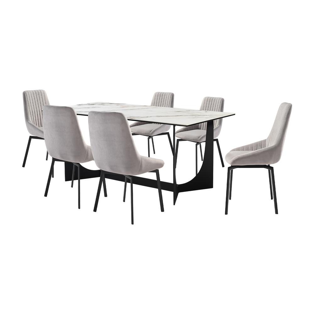 Esme Susie 7 Piece Dining Set with Gray Fabric Chairs. Picture 1