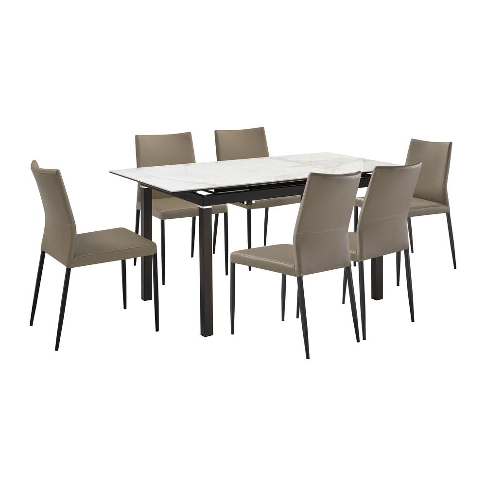 Giana Kash 7 Piece Extendable Dining Set with Taupe Gray Faux Leather Chairs. Picture 1