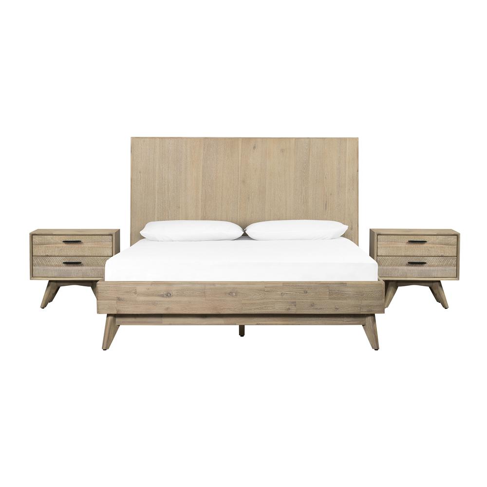 Baly 3 Piece Acacia Queen Platform Bed and Nightstands Bedroom Set. Picture 2