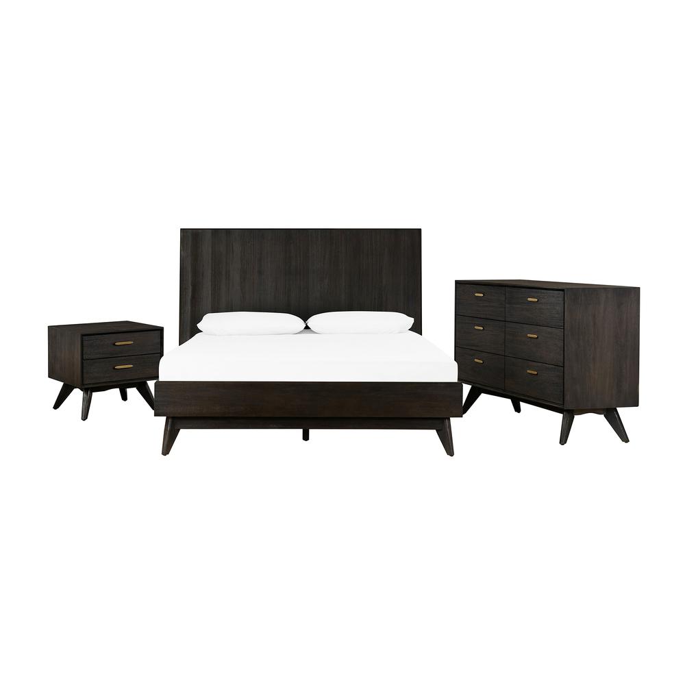 Baly 3 Piece Acacia King Loft Bed and Nightstands Bedroom Set. Picture 1