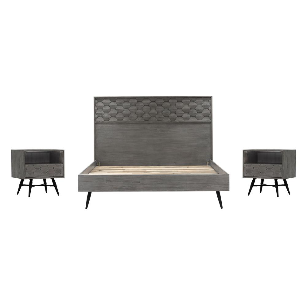 Makena 3 Piece King Bedroom Set in Grey Acacia Wood. Picture 1