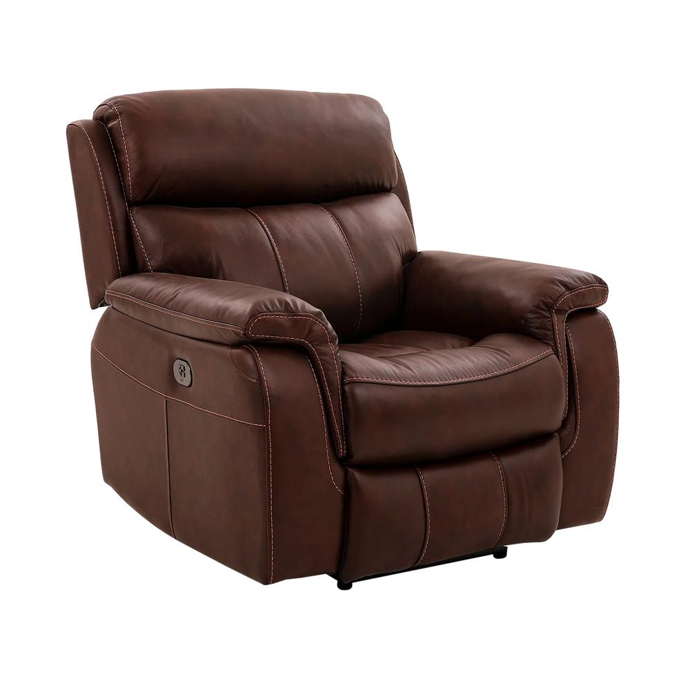 Montague Dual Power Reclining 2 Piece Sofa and Recliner Set in Genuine Brown Leather. Picture 3