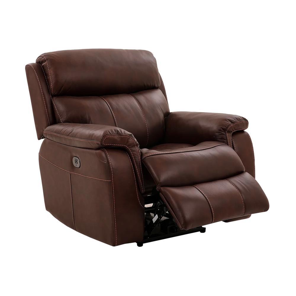 Montague Dual Power Reclining 2 Piece Sofa and Recliner Set in Genuine Brown Leather. Picture 4