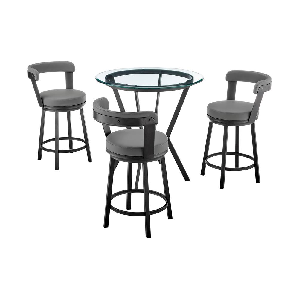 Naomi and Bryant 4-Piece Counter Height Dining Set in Black Metal and Grey Faux Leather. Picture 1