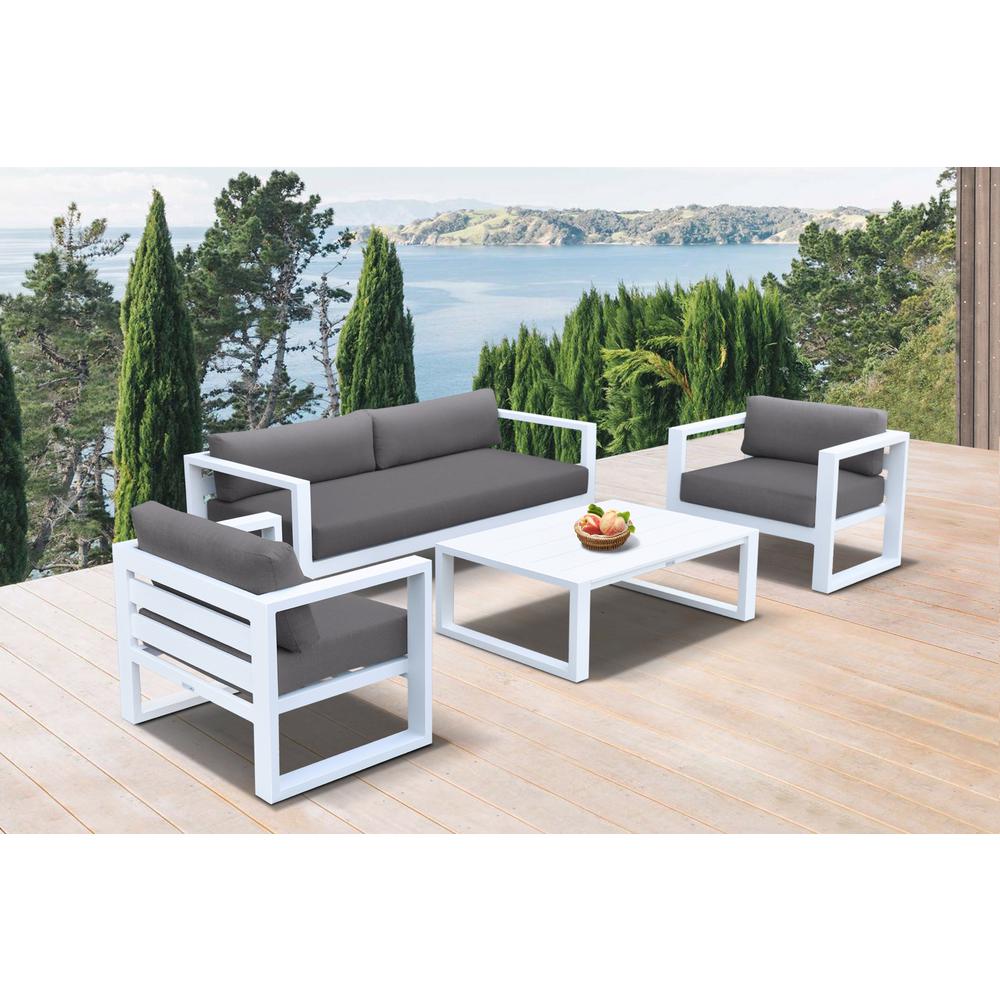 Aegean Outdoor 4 piece Set in White Finish and Charcoal Cushions. Picture 1