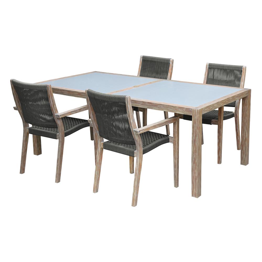Sienna and Madsen 5 Piece Outdoor Eucalyptus Dining Set with Grey Teak Finish. Picture 1