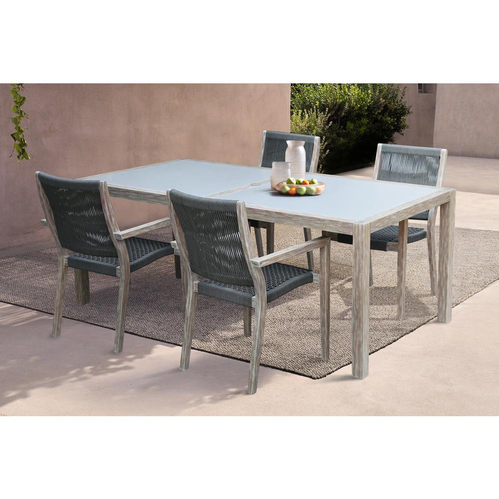 Sienna and Madsen 5 Piece Outdoor Eucalyptus Dining Set with Grey Teak Finish. Picture 8