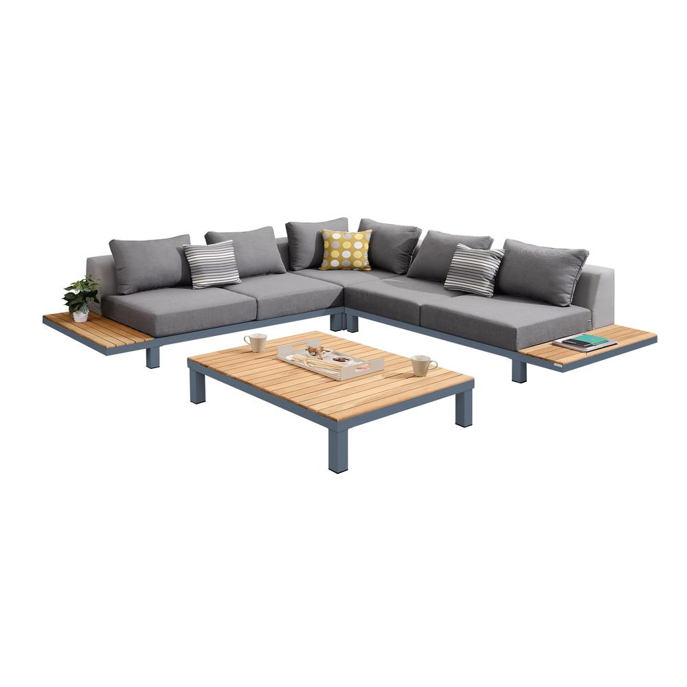Armen Living Polo 4 piece Outdoor Sectional Set with Dark Gray Cushions and Modern Accent Pillows. Picture 1