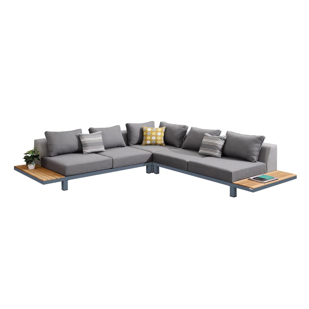 Armen Living Polo 4 piece Outdoor Sectional Set with Dark Gray Cushions and Modern Accent Pillows. Picture 2