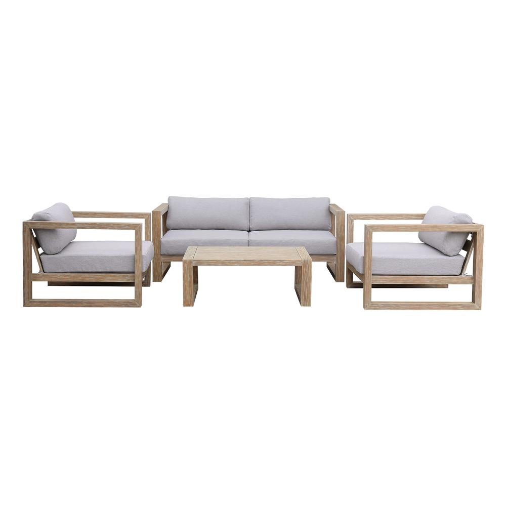 Paradise 4 Piece Outdoor Light Eucalyptus Wood Sofa Seating Set with Grey Cushions. Picture 1