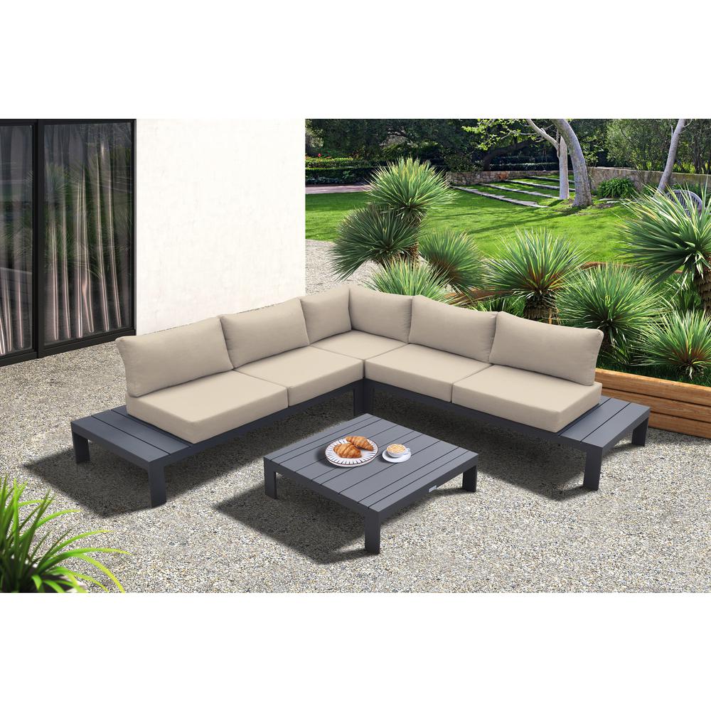 Razor Outdoor 4 piece Sectional set in Dark Grey Finish and Grey Cushions. Picture 1
