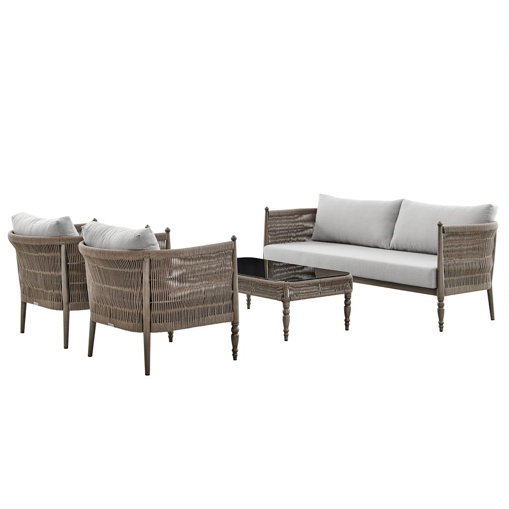 Safari 4 Piece Outdoor Aluminum and Rope Seating Set with Beige Cushions. Picture 1
