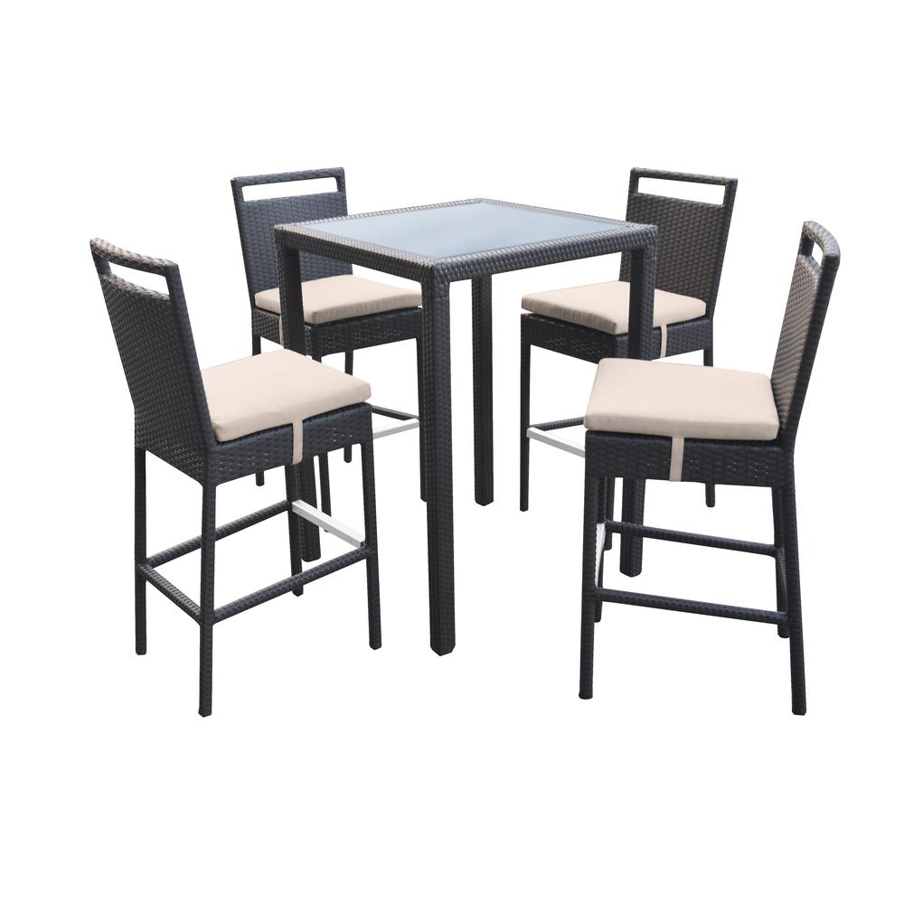 Tropez Outdoor Patio Wicker Bar Set (Table with 4 barstools). Picture 1
